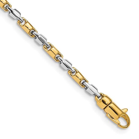 Mens 14k White & Yellow Gold 2.5mm Fancy Link Chain Bracelet 7 Inch